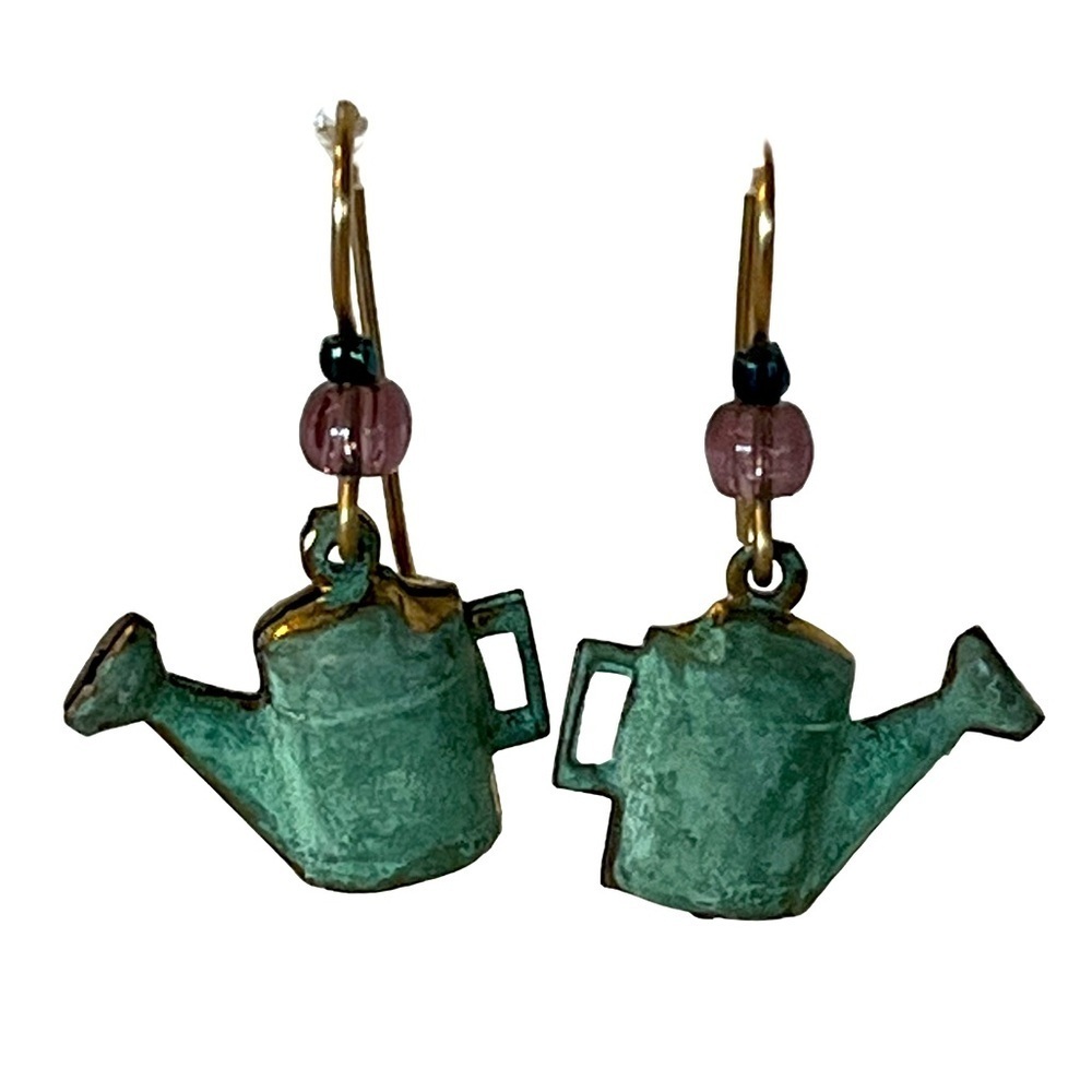 Vintage Oxidized Green Watering Can Earrings
